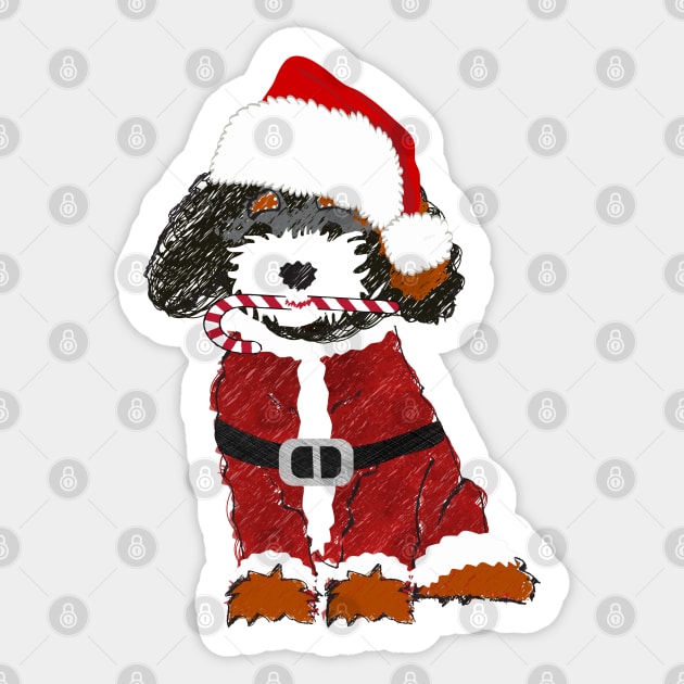 Cute Cartoon Bernedoodle Santa Dog Sticker by EMR_Designs